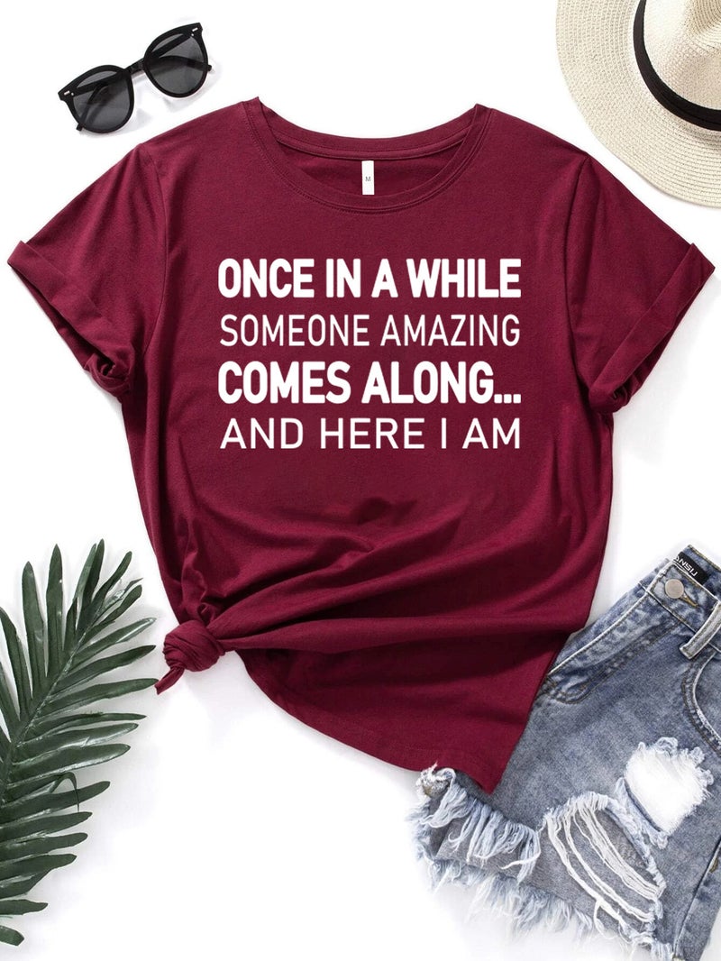 Foreign trade Independent Station Women's top Round Neck Slogan Printed Short-sleeved t-shirt - Image 1