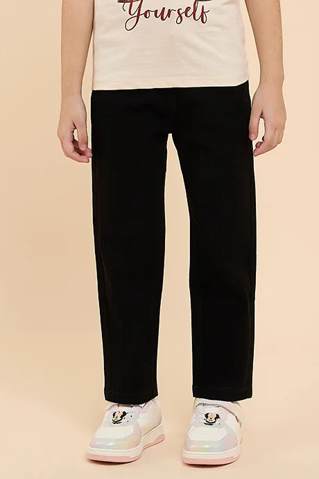 R&B Solid Straight Fit Jeans with Button Closure
