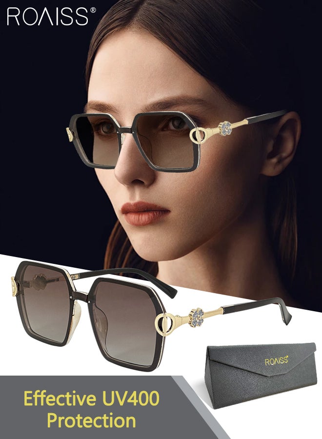 roaiss Women's Polarized Butterfly Sunglasses, UV400 Protection Sun Glasses with Stylish Temples, Fashion Anti-glare Sun Shades for Women with Glasses Case, 65mm - Image 1