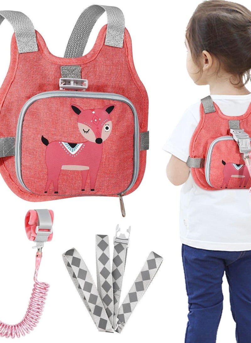 XiuWoo Toddler Harness Leash + Anti Lost Wrist Link, Kids Harnesses Children Leashes for Girls, Cute Deer Baby Walking Holder Anti-Lost Bracelet Strap Tether Outdoor (Pink) - Image 1