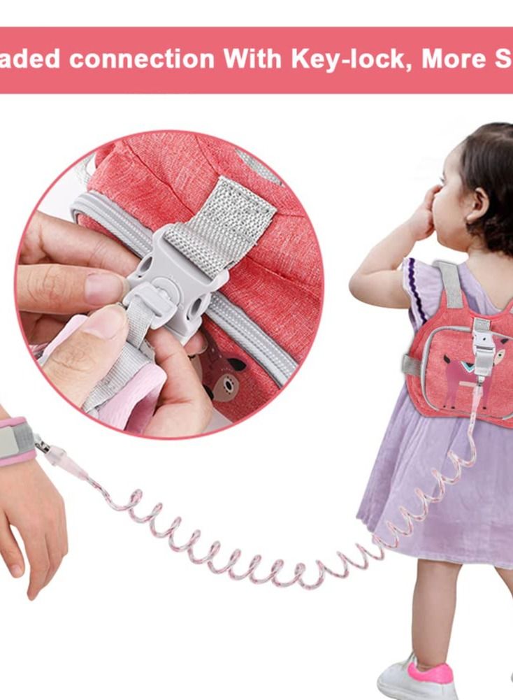 XiuWoo Toddler Harness Leash + Anti Lost Wrist Link, Kids Harnesses Children Leashes for Girls, Cute Deer Baby Walking Holder Anti-Lost Bracelet Strap Tether Outdoor (Pink) - Image 4