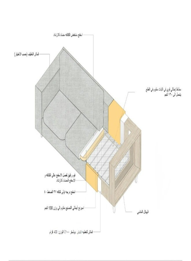 هودج  كنب مقاس 220x85 لون رمادي من الخشب السويدي المتين و قماش سوبر سوف صفا المدينة - Image 4