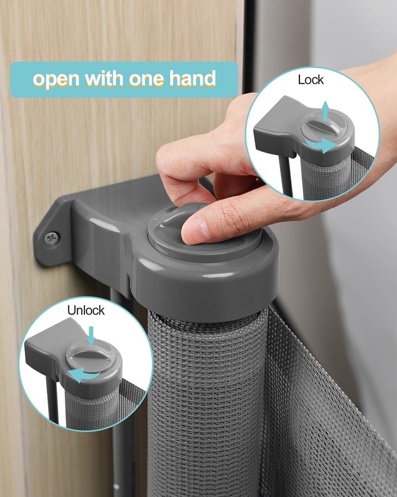 DEAR LOV Retractable Baby Gate for Stairs â€“ 33â€ Height, Expands up to 118â€ Width â€“ Safety Gate for Infants, Toddlers, Dogs & Pets â€“ Easy Install, Secure Closure, Gray Mesh Design for Indoor & Outdoor Use - Image 5