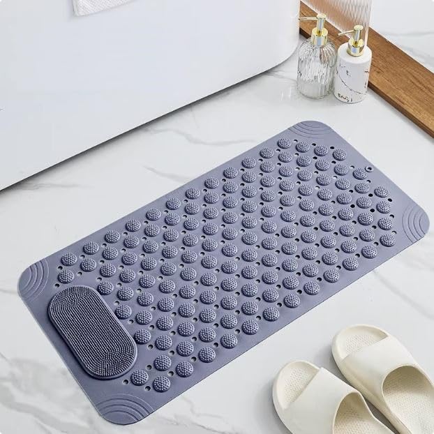 Niwlix Bath Mat for Bathroom Anti Slip with Foot Scrubber Bath Room Shower Mat Silicone Drain Holes & Suction Mat for Bathroom-Toilat - Blue - Image 1