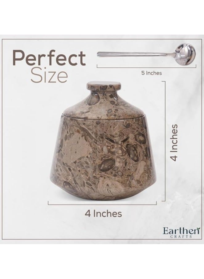 الحرف الأرضية قبو ملح رخامي مع غطاء وملعقة، برطمان توابل وبهارات أوشيانك مقاس 4 بوصات - مصنوع يدويًا من الرخام لتخزين الملح مع ملعقة لطاولة المطبخ - Image 3
