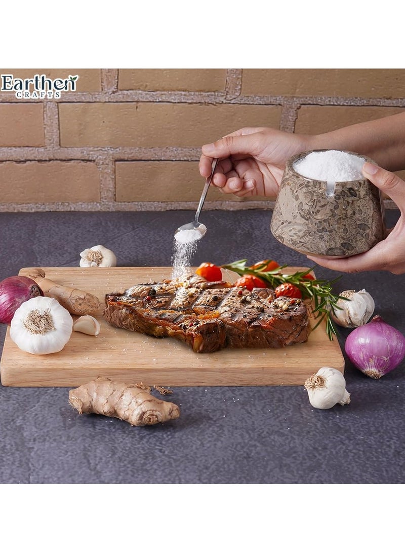 الحرف الأرضية قبو ملح رخامي مع غطاء وملعقة، برطمان توابل وبهارات أوشيانك مقاس 4 بوصات - مصنوع يدويًا من الرخام لتخزين الملح مع ملعقة لطاولة المطبخ - Image 5