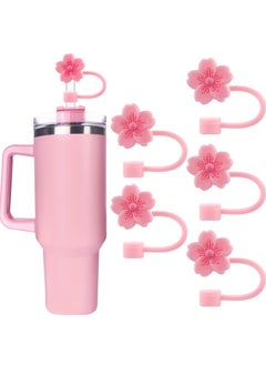 5Pcs 0.4in/10mm Diameter Silicone Straw Covers Cap Compatible with Stanley 20 30&40 Oz Cup, Straw Toppers for Stanley 40 Oz Tumbler with Handle, Dust-Proof Straw Caps for Water Bottle - Pink