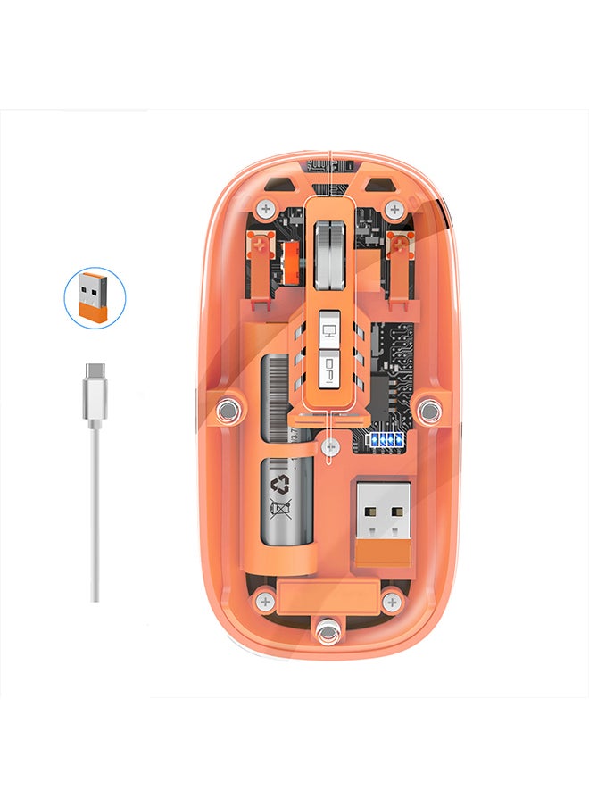 O Ozone Bluetooth Wireless Mouse, Transparent Magnetic Mouse Triple Mode USB C Rechargeable Slim Silent Computer Mice - Orange  - Image 1