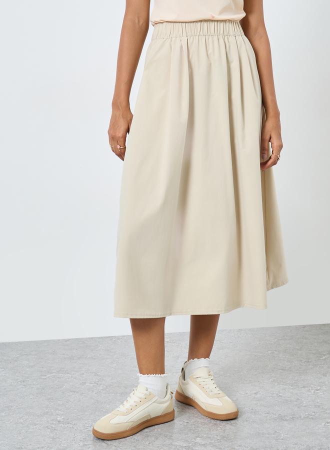 Take Two Beige A-Line Midi Skirt - Image 2