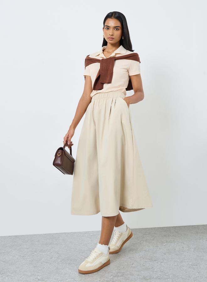 Take Two Beige A-Line Midi Skirt - Image 1