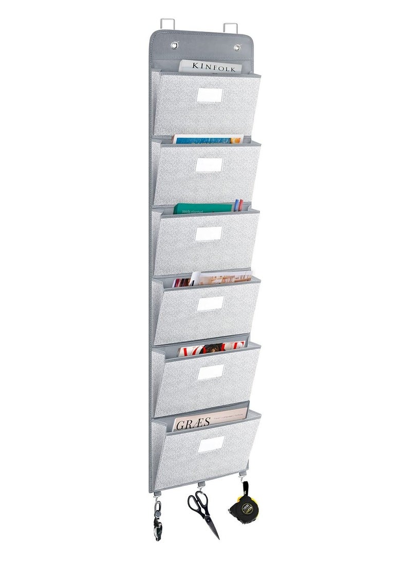 Over The Door File Organizer, Mail Organizer Holder Wall Mount Hanging File Folders Storage Organize with 6 Pockets for Office, Home, Paper, Document, Chart, Grey - Image 1