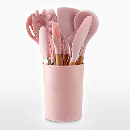 GTC® 12pcs Wooden Handle Silicone Cooking Spoon Set High Temperature Resistant Silicone Spatula Kitchen Utensils (Pink) - Image 2