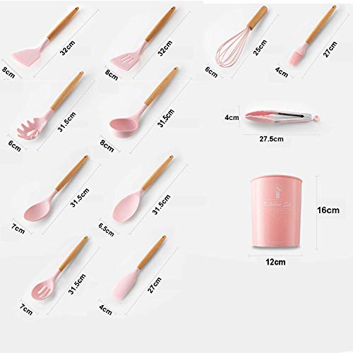 GTC® 12pcs Wooden Handle Silicone Cooking Spoon Set High Temperature Resistant Silicone Spatula Kitchen Utensils (Pink) - Image 5