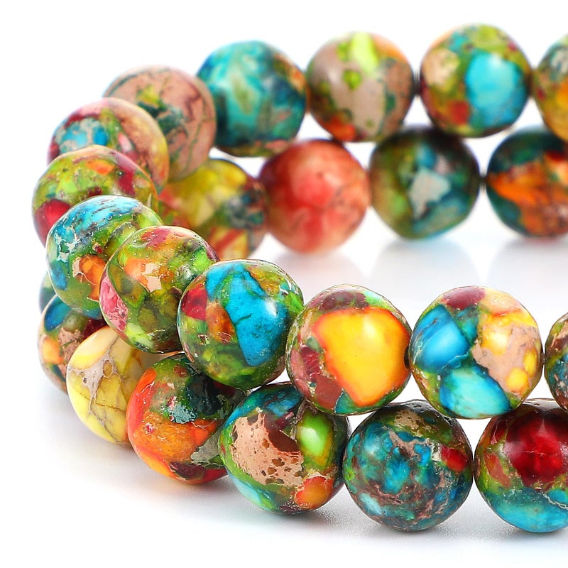 Yolev 47Pcs Jasper Beads Natural Gemstone Beads Imperial Sea Sediment Colorful Round Stone Bead for Jewelry Necklace Bracelet MakingMulticolor F8MM - Image 3