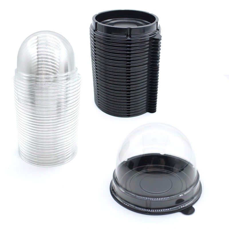 MR.FOAM Clear Plastic Mini Cupcake Container 50 PC Desk Pet Containers Mooncake Boxes Muffin Pod Dome Muffin Single Desk Pet Holders Individual Cupcake Containers Plastic Disposable (Black  50pc) - Image 1