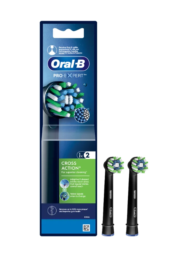 Oral-B Cross Action Rechargeable Electric Black Toothbrush Replacement Heads, removes up to 100% More Plaque Along the Gumline, Perfectly Angled for Deep Clean Between Teeth, Pack of 2