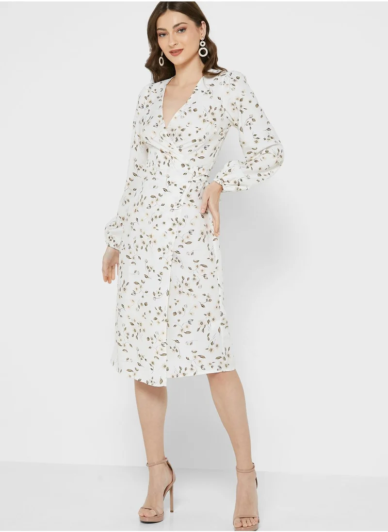 Ginger Printed Wrap Midi Dress