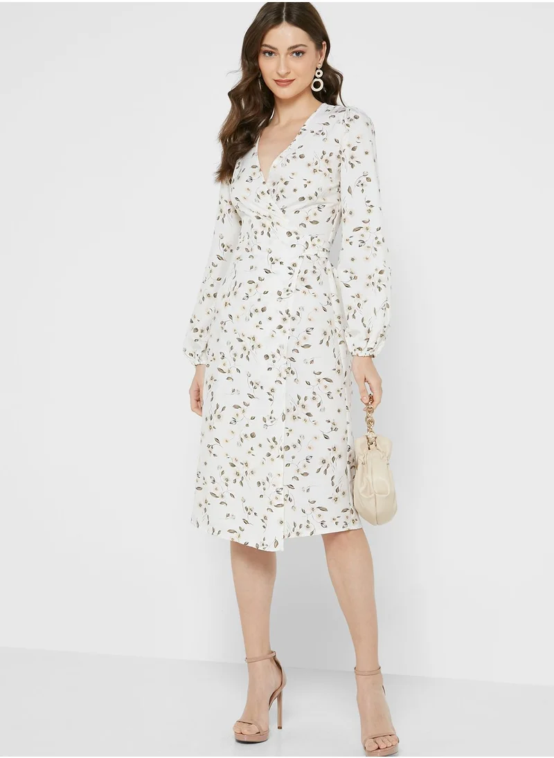 Ginger Printed Wrap Midi Dress