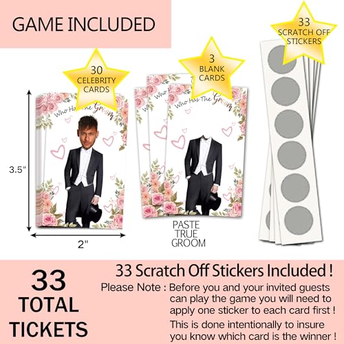 ukebobo Floral Bridal Shower Games - Who Has The Groom Game - Scratch Off Celebrity Cards Tickets Bridal Shower Game - Funny Bachelorette Party Games - Image 2