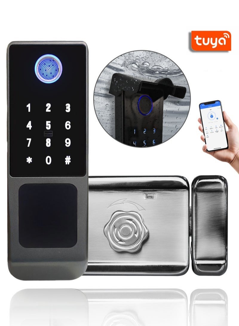 AL RAID Fingerprint Door Lock, Waterproof, Arabic Voice Service, Outdoor Gate Lock, Graffiti Application, Digital Password, IC Card, Keyless Front Door Electronic Lock - Image 1