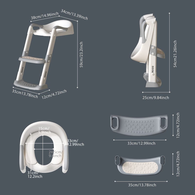 GLAF Potty Training Toilet Seat for Toddler Potty Chair with Step Stools Ladder for Boys Girls 2 in 1 Adjustable Kids Potty Seat with Anti-Slip Pads Comfortable Cushion (Grey) - Image 5