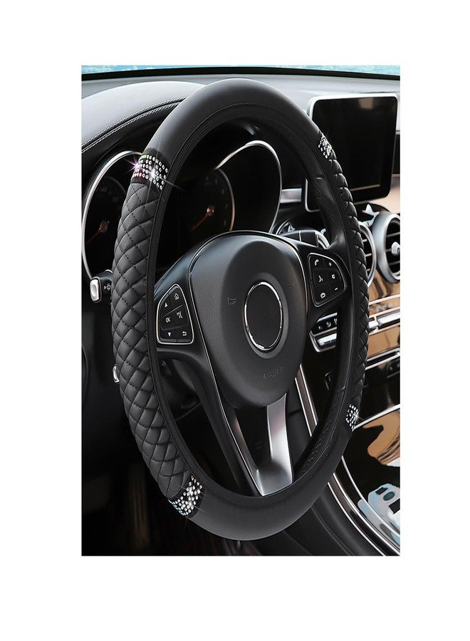 LoyaForba Bling Soft Leather Steering Wheel Cover, 15 Inch Colorful Rhinestones Auto Elastic Steering Wheel Protector, Sparkly Crystal Diamond for Women Girls, Car Accessories for Most Cars (Black) - Image 1
