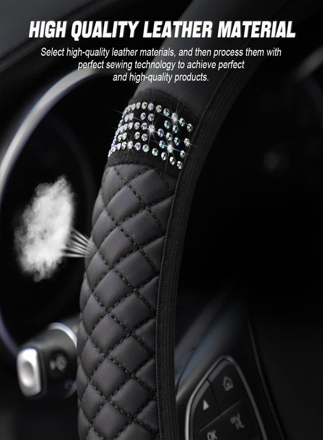 LoyaForba Bling Soft Leather Steering Wheel Cover, 15 Inch Colorful Rhinestones Auto Elastic Steering Wheel Protector, Sparkly Crystal Diamond for Women Girls, Car Accessories for Most Cars (Black) - Image 3