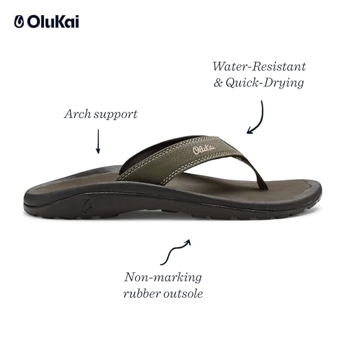 OLUKAI Ohana Men's Beach Sandals, Water Resistant Flip Flops, Arch Support & Comfort Fit, Lightweight & Durable, Enhanced Grip & Traction, Kona/Kona, 9 - Image 4