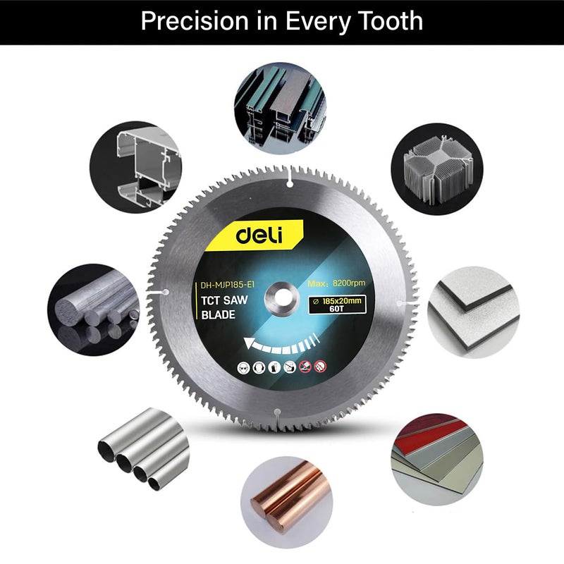 Deli DH-MJP185-E1 TCT Circular Saw Blade 7 inch / 185 x 20mm 60T YG8 Alloy Cutter Head Multi-Functional Rotation Cutting Tool with Advanced Heat Treatment for Professional Use (Pack of 1) - Image 3
