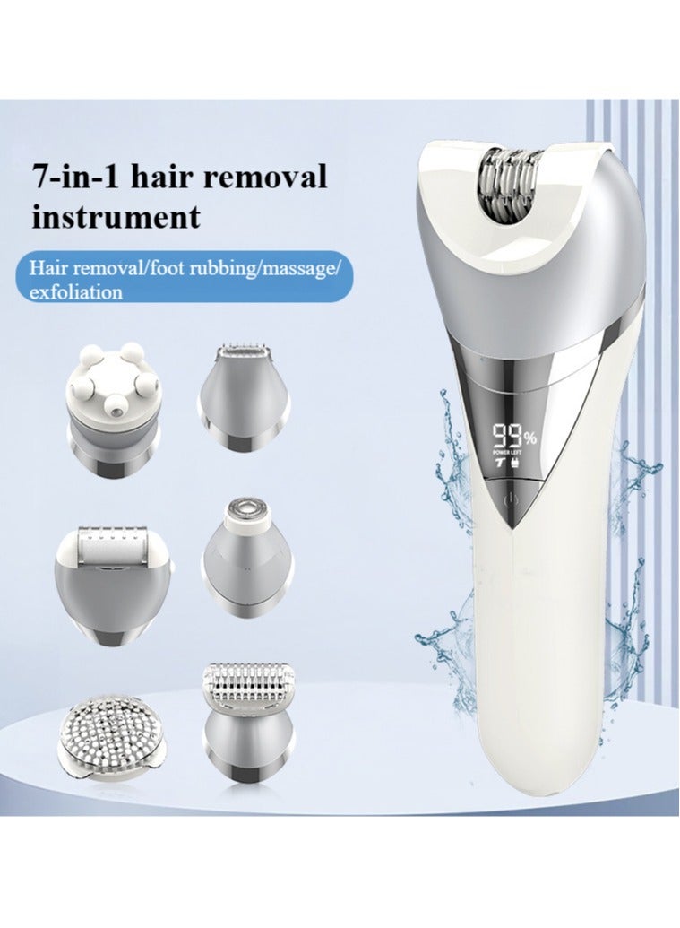 7 in 1 Epilator, Hair Removal for Women, Shaver, Bikini, Face Razor, Facial Brush, Face Massage and Body Exfoliator, IPX6 Waterproof Painless Lady Shaver Wet & Dry, 2 Speeds - Image 1