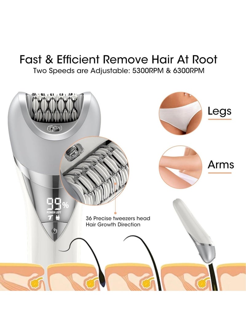 7 in 1 Epilator, Hair Removal for Women, Shaver, Bikini, Face Razor, Facial Brush, Face Massage and Body Exfoliator, IPX6 Waterproof Painless Lady Shaver Wet & Dry, 2 Speeds - Image 2