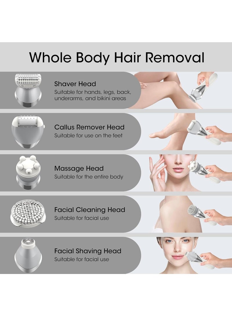 7 in 1 Epilator, Hair Removal for Women, Shaver, Bikini, Face Razor, Facial Brush, Face Massage and Body Exfoliator, IPX6 Waterproof Painless Lady Shaver Wet & Dry, 2 Speeds - Image 3