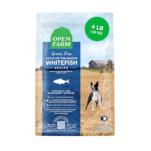 Open Farm GrainFree Dry Dog Food Complete Balanced Kibble Sustainably Ethically Sourced Ingredients NonGMO Veggies Superfoods CatchofTheSeason Whitefish Recipe 4lb Bag - Image 1