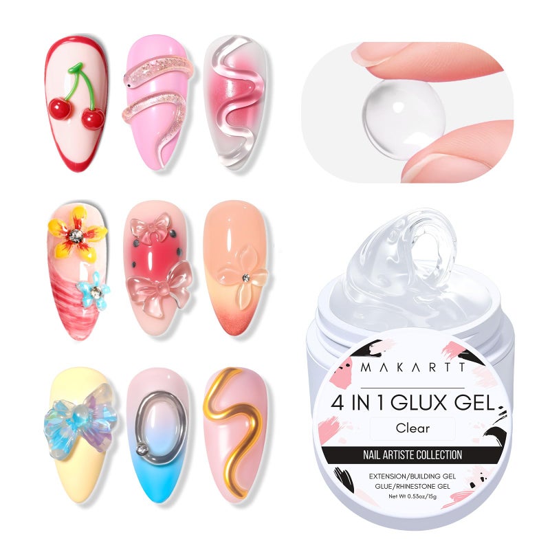 Makartt 3D Gel Nail Art: Clear Solid Builder Nail Gel 4 in 1 Non-sticky for Extension UV Glue for Acrylic Nails Rhinestones 3D sculpting Hard Gels UV/LED Lamp Required 15ml - Image 2