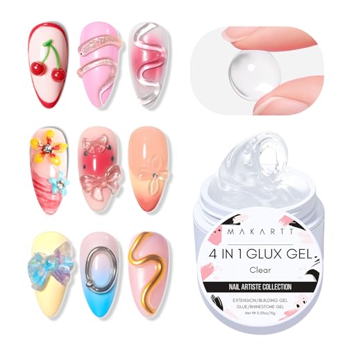 Makartt 3D Gel Nail Art: Clear Solid Builder Nail Gel 4 in 1 Non-sticky for Extension UV Glue for Acrylic Nails Rhinestones 3D sculpting Hard Gels UV/LED Lamp Required 15ml - Image 1