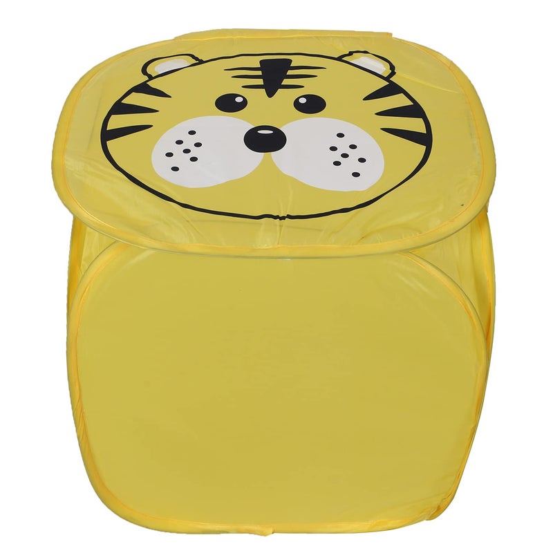 Kuber Industries Polyester Durable Collapsible Tiger Print Square Laundry BasketClothes Storage Box With Lid Side Handles45 LtrYellow - Image 2