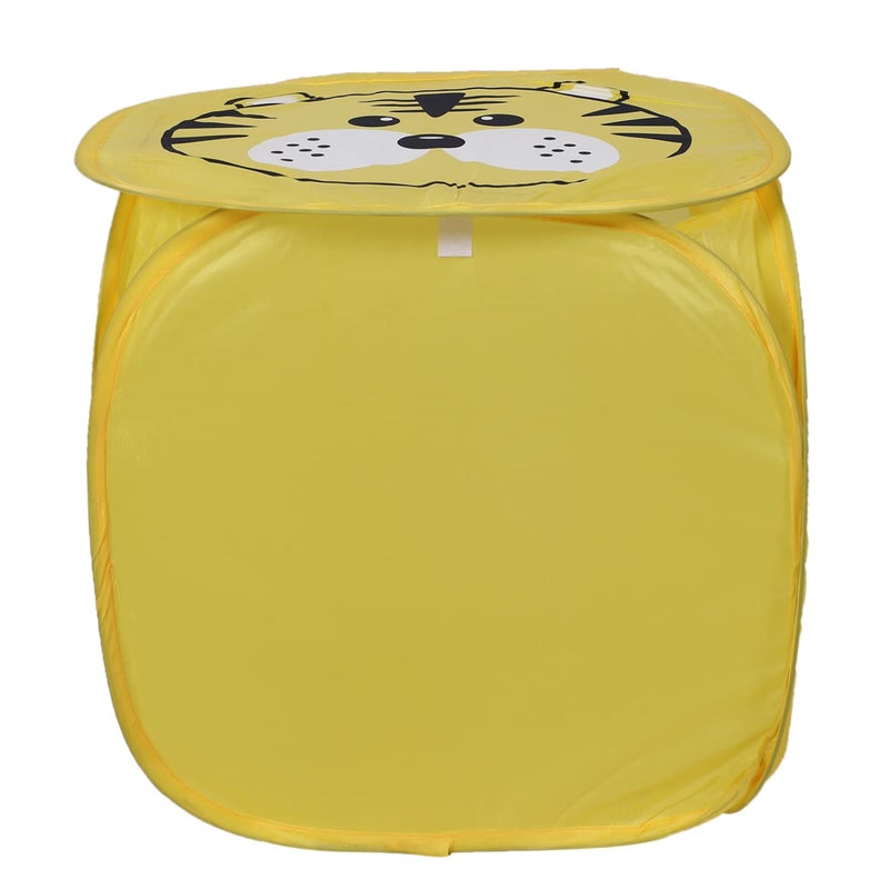 Kuber Industries Polyester Durable Collapsible Tiger Print Square Laundry BasketClothes Storage Box With Lid Side Handles45 LtrYellow - Image 4