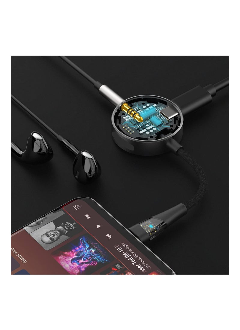 SYOSI - محول USB C إلى مقبس سماعة الرأس 3.5 مم وشاحن، محور 2 في 1 USB Type C إلى TRRS 3.5 مم AUX/ميكروفون وشحن سريع PD 3.0 60 واط، محطة إرساء شريحة DAC عالية الدقة مرئية (أسود) (1 عبوة) - Image 1