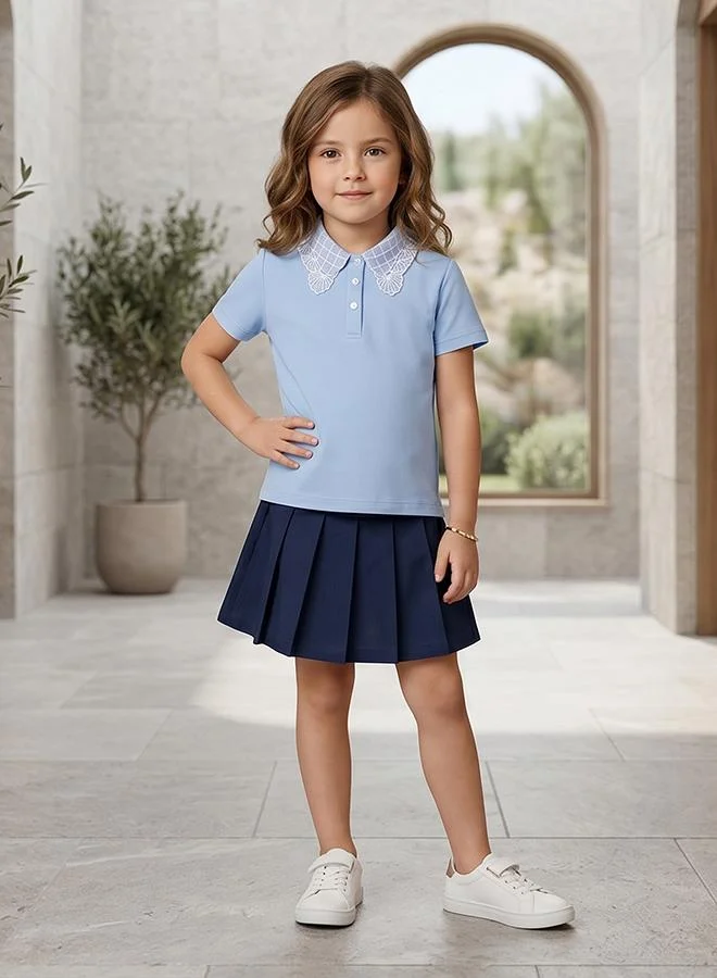 Babies & More Babies & More Toddler Girls Light Blue Collar Polo Shirt