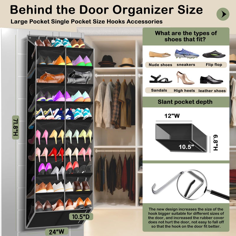 Kotkn 10-Tier Over the Door Shoe Organizer, 20 Pockets Holds 20-30 Pairs, Heavy-Duty Oxford Fabric with Hexagon Mesh for Boots & Sneakers-Black - Image 1