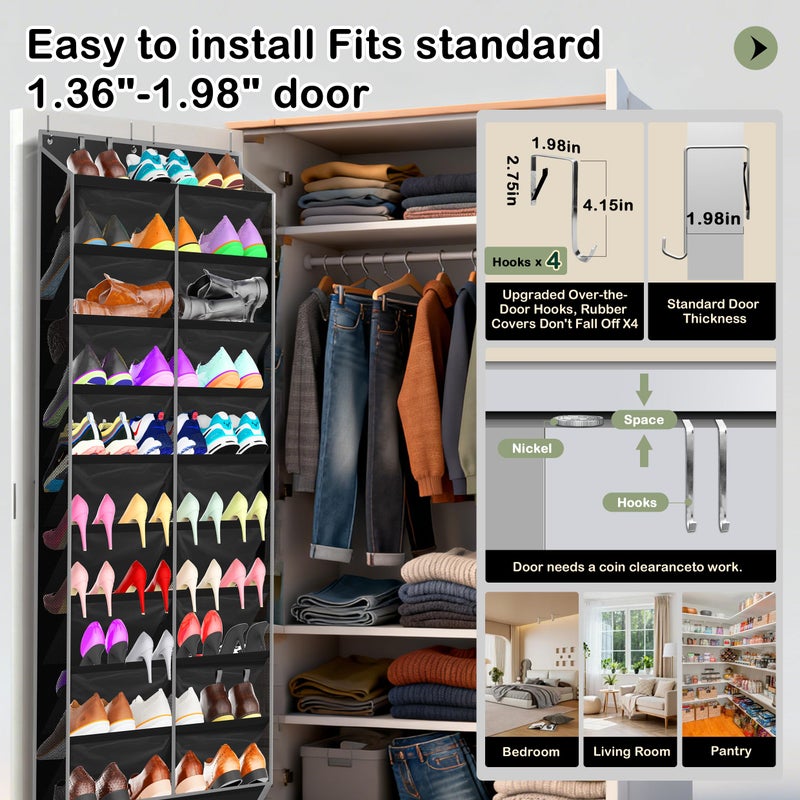 Kotkn 10-Tier Over the Door Shoe Organizer, 20 Pockets Holds 20-30 Pairs, Heavy-Duty Oxford Fabric with Hexagon Mesh for Boots & Sneakers-Black - Image 3