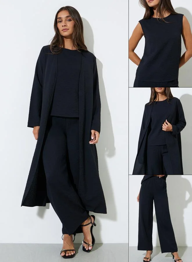 Styli Pack of 3 - Black Kimono, Top and Trousers Co-ord Set