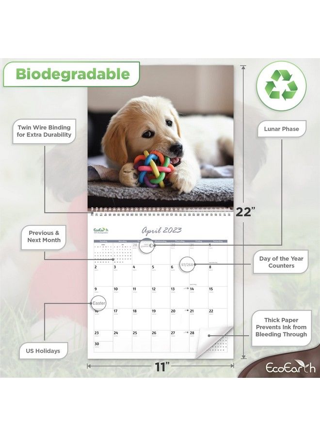EcoEarth Biodegradable 11X22 Inch (Open) 18Month Vertical Hanging Wall Calendar Jul 2023 Dec 2024 Monthly Calendar Cute Puppies - Image 4