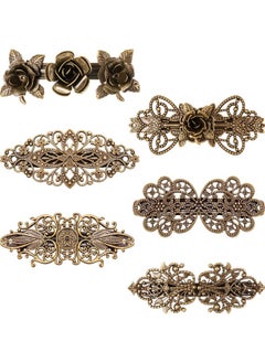 Geyoga 6 Pieces Vintage Hair Barrettes/ Clips For Women Retro French Flower Metal Bronze Girl Hair Styling Pins/ Accessories  - Image 1