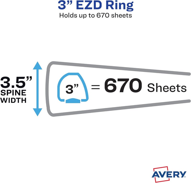 AVERY Durable Clear View 3 Ring Binders, 3 Inch EZD Rings, 2-Pack of White Binders (35307) - Image 3