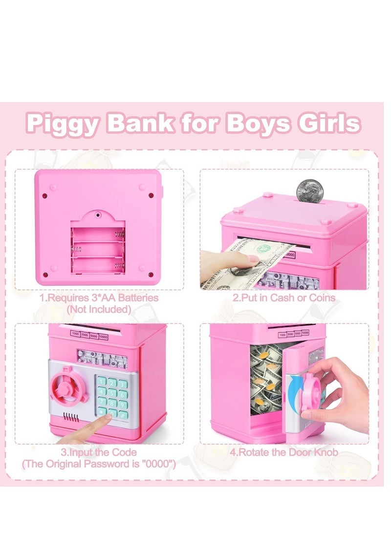 Piggy Bank for Girls 4-11 Years Old,Refasy Kids Safe Bank for Boys Christmas Birthday Gifts Toy for Kids Electronic ATM Money Bank Adults Money Saving Box Safe Coin Bank Toy Kids Toys Pink - Image 4