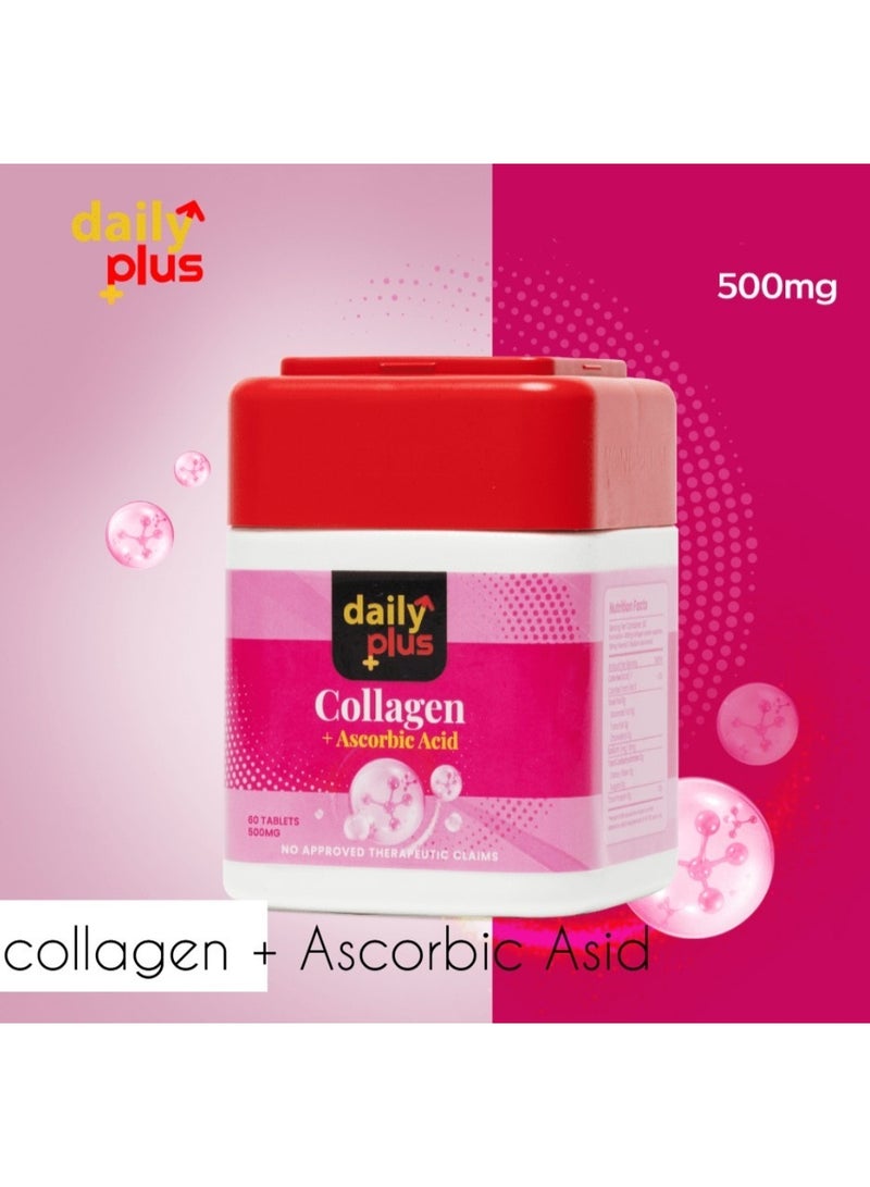 Daily Plus Collagen + Ascorbic Acid Supplement 500mg – 60 Capsules for Skin, Hair, Nails, Joint & Collagen Support - Image 1