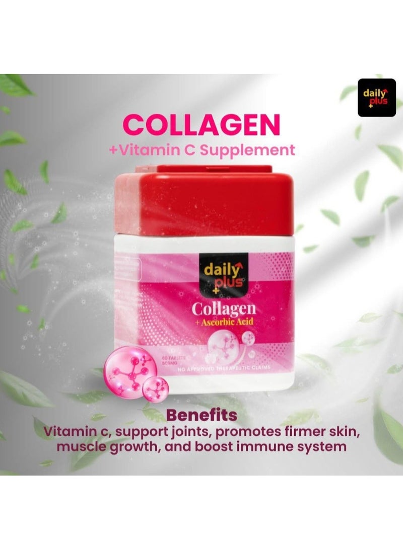 Daily Plus Collagen + Ascorbic Acid Supplement 500mg – 60 Capsules for Skin, Hair, Nails, Joint & Collagen Support - Image 2