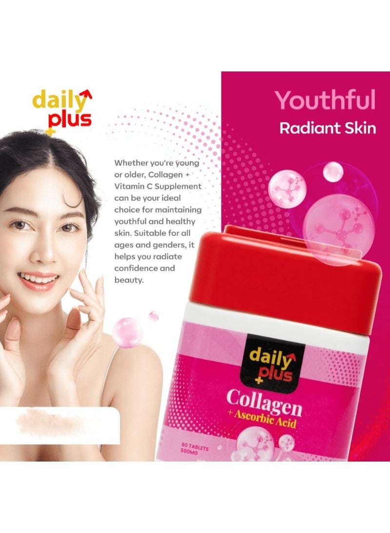 Daily Plus Collagen + Ascorbic Acid Supplement 500mg – 60 Capsules for Skin, Hair, Nails, Joint & Collagen Support - Image 4