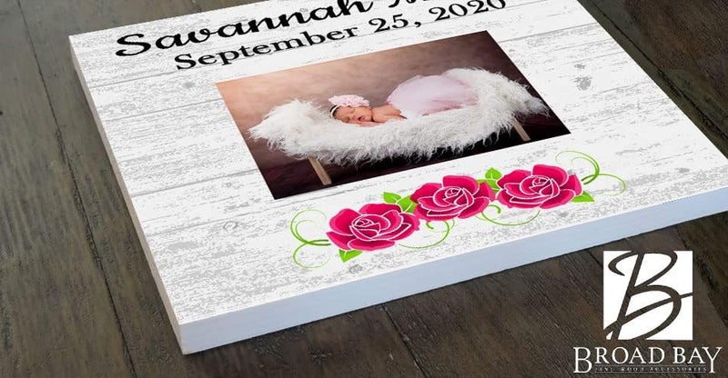 Broad Bay New Baby Frame Alternative  Personalized Baby Girl Birth Gift  Upload Picture or Photo  with Customized Name and Birthday Flowers - Image 2